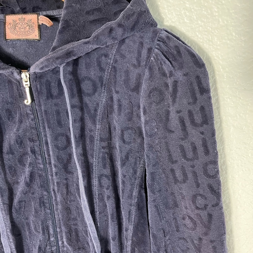 VINTAGE Juicy Couture 90s Y2K Velour Jacket Full Zip Juicy All Over Medium Blue - Picture 2 of 8